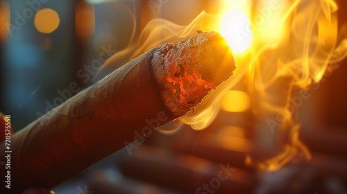 Burning cigar.
