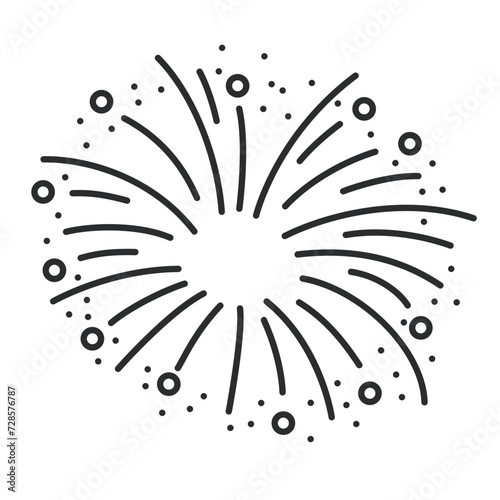 Fireworks with stars and sparks line icon. Thin black outline silhouette of beautiful explosion for carnival celebration, simple firework monochrome icon, radial burst element vector illustration
