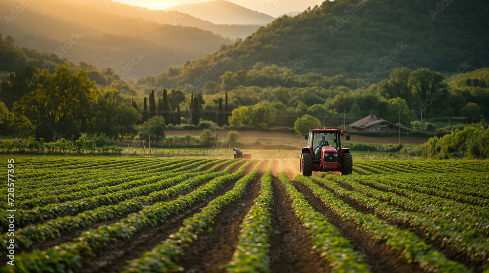 Obraz premium Organic Bounty: Farmers Nurturing Crops Naturally