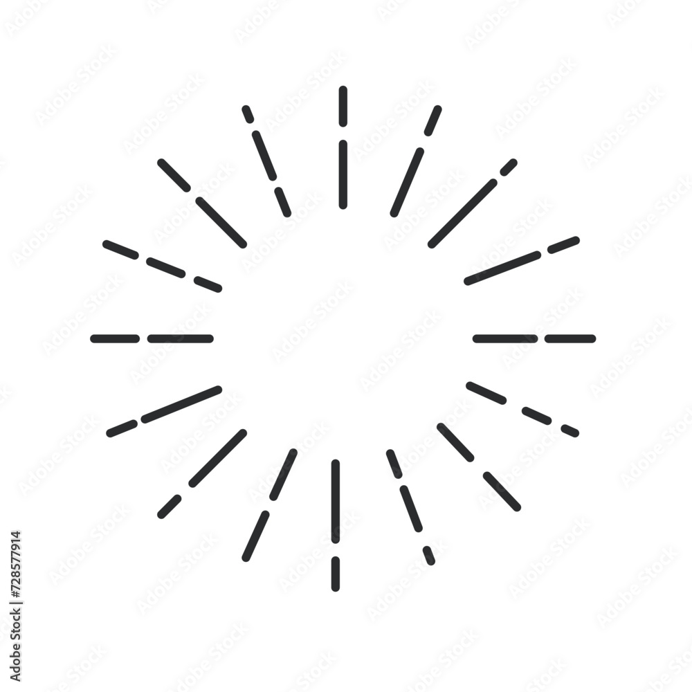 Round sunburst or fireworks explosion line icon. Thin black outline simple starburst, firework or firecracker sparks explode and burst with circle dotted rays monochrome icon vector illustration Round sunburst or fireworks explosion line icon. Thin black outline simple starburst, firework or firecracker sparks explode and burst with circle dotted rays monochrome icon vector illustration