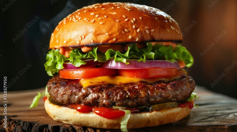 hamburger on black background