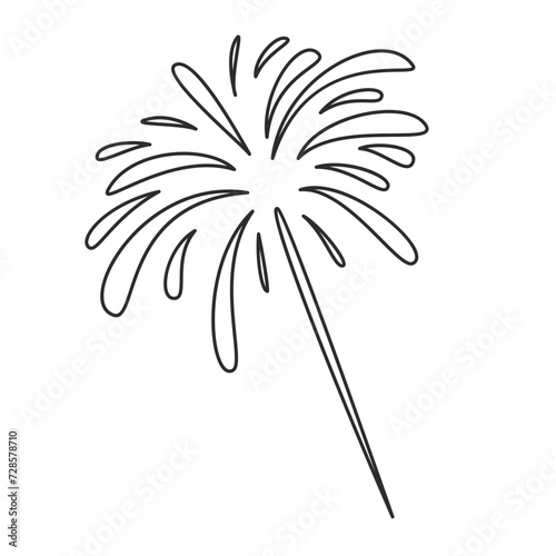 Fireworks explosion in sky line icon. Thin black outline silhouette of firecracker display with bang and boom effect, firework burst monochrome icon, holiday and carnival element vector illustration