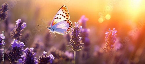 butterfly on a lavender field, in the style of luminous atmosphere