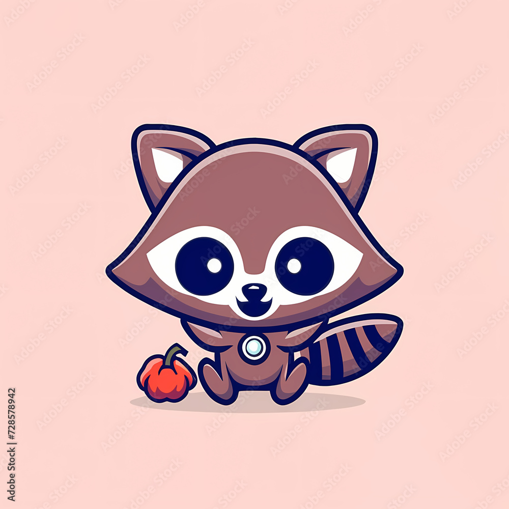 Simple logo of a vector playful raccoon in a flat design, cute and mischievous.