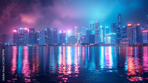 A neon-lit cityscape at night, blending the future with urban elegance © ArtCookStudio