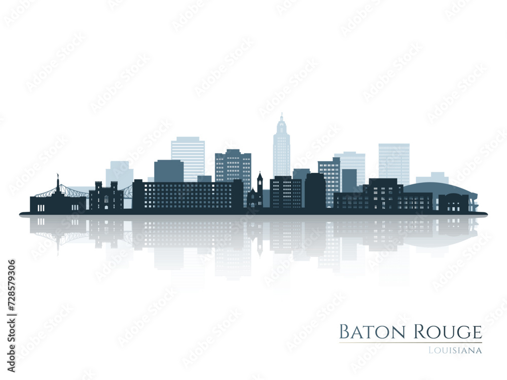 Baton Rouge skyline silhouette with reflection. Landscape Baton Rouge, Louisiana. Vector illustration.