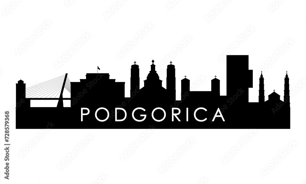 Podgorica skyline silhouette. Black Podgorica city design isolated on white background.
