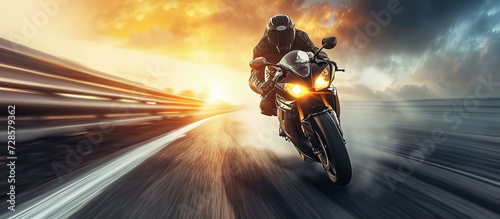 Motorbike. Professional motorcyclist riding at high speed on the road