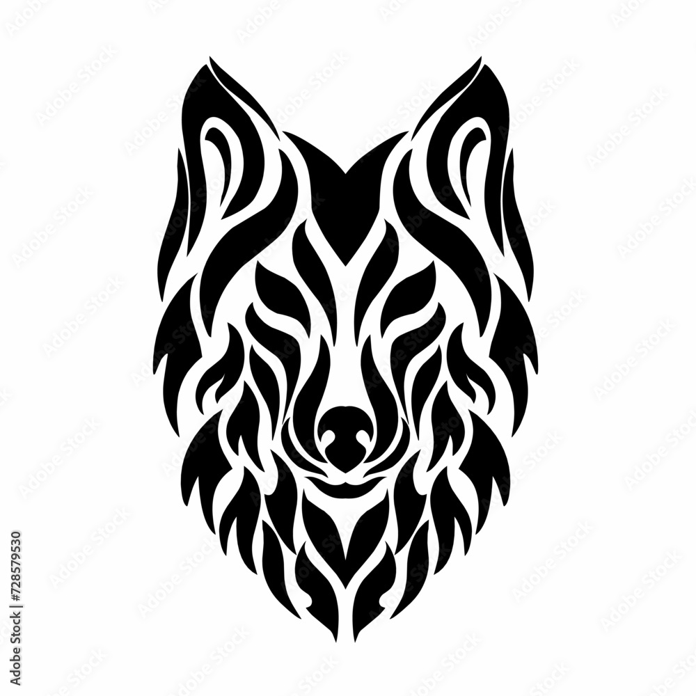 Obraz premium vector graphic illustration of tribal art face wolf black color