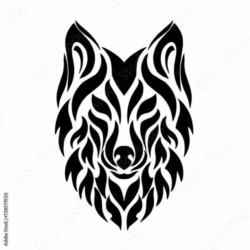 vector graphic illustration of tribal art face wolf black color