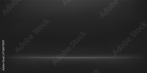 Black color studio room background. Dark studio background. Space for selling products on the website. Vector illustration.