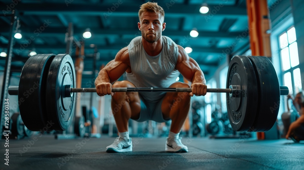 Intense Weightlifting Session with Heavy Barbell Intense Weightlifting Session with Heavy Barbell