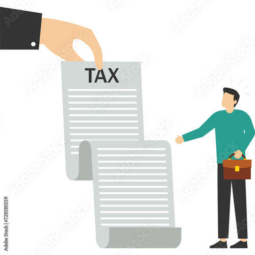 Tax burden concept, debt to pay income tax, businessman holding savings looking at the tax bill. accounting or billing, financial burdens and obligations to pay the government, wealth management, or s