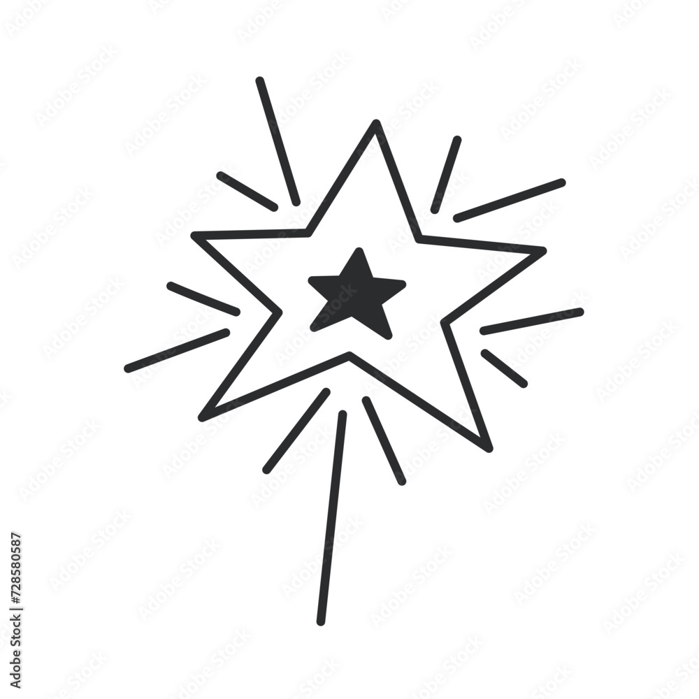 Glitter star explosion line icon. Thin black outline silhouette of magic stars frame with burst of fire, scribble sparks shine monochrome icon, fun firecracker flash element vector illustration Glitter star explosion line icon. Thin black outline silhouette of magic stars frame with burst of fire, scribble sparks shine monochrome icon, fun firecracker flash element vector illustration