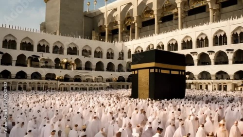 4K footage Muslim pilgrims circumambulate the Kaaba at Masjidil Haram in Makkah, Saudi Arabia. Muslims all around the world face the Kaaba during prayer time, footage, 4k footage, videos, short video photo