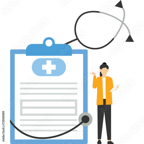define medical checkup schedule, health care policy, medical service, annual checkup, pharmaceutical medicine,male doctor standing next to calendar, flat vector illustration