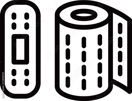 防災に必要な持ち物の線画単品アイコン　絆創膏　包帯