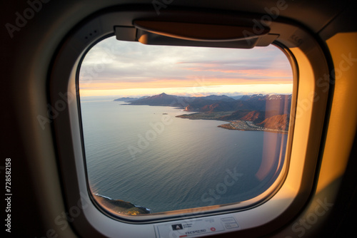 View from an airplane window, from an airplane cabin.