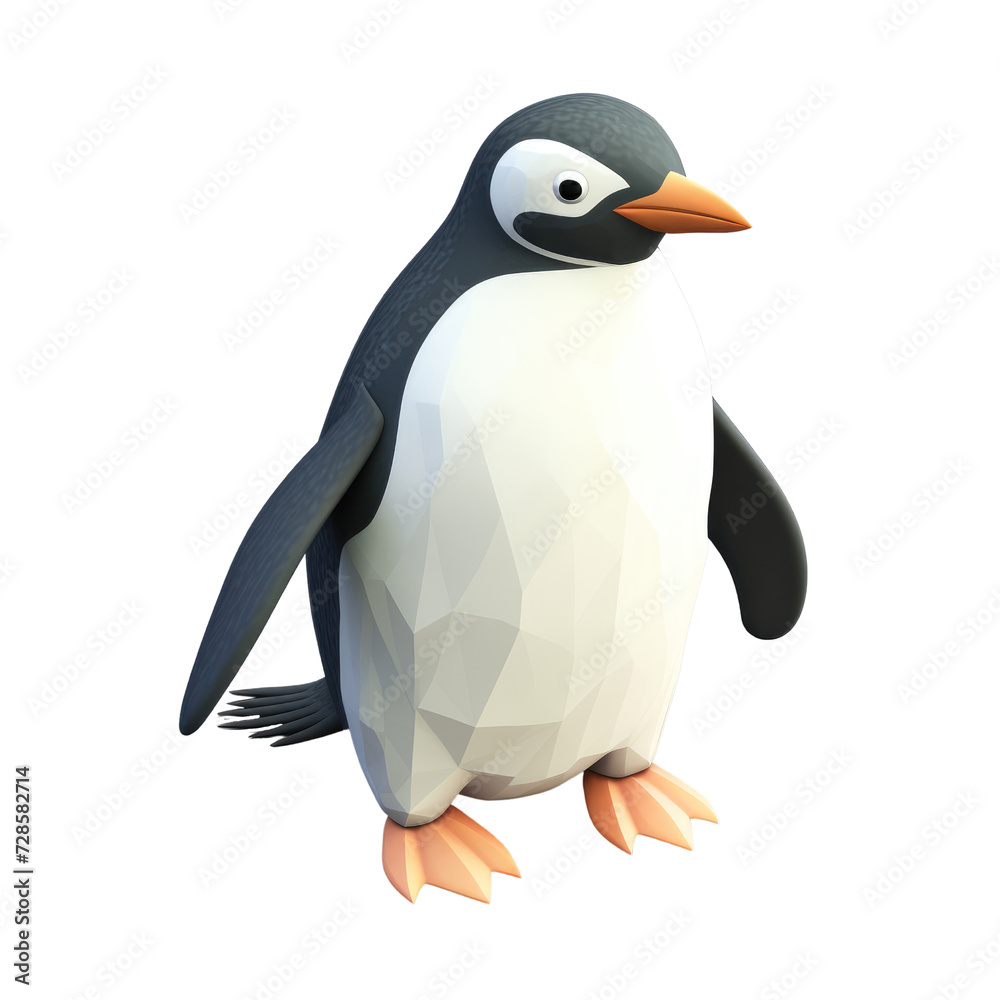 Obraz premium Low Poly Penguin Character; Geometric Antarctic Bird; Polygonal Penguin Illustration