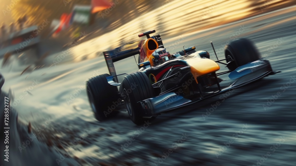 Fototapeta premium Fast riding racing car during competition round. Blurred background. Formula 1 racing