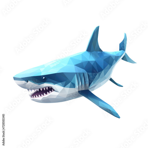 Polygonal Blue Shark Illustration; Low Poly Shark Design; Geometric Ocean Predator Art