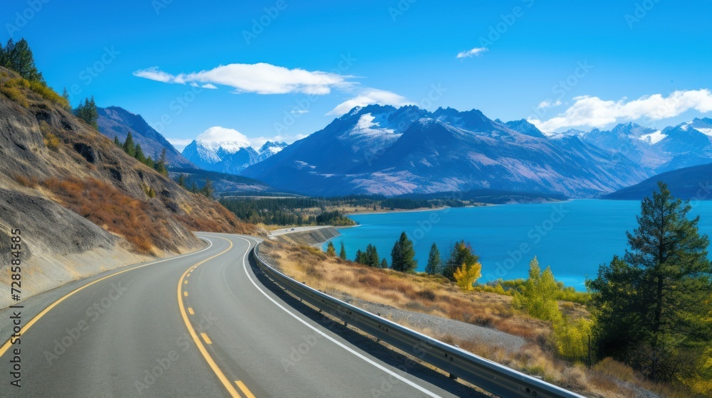 Fototapeta premium Mountains lake highway with beautiful views