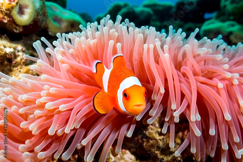 Photorealistic image of a clownfish in its natural environment photo