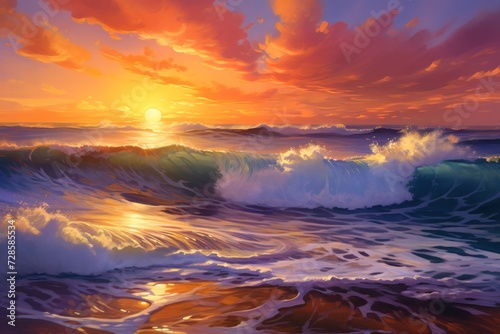 A Painting of a Sunset Over the Ocean © Yana