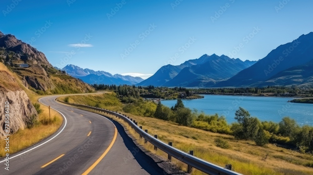 Mountains lake highway with beautiful views