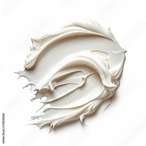 White cosmetic cream Isolated on White Background. Swatche. Grooming Products. Drop of liquid stroke With clipping path. Full depth of field. Focus stacking. Generative AI