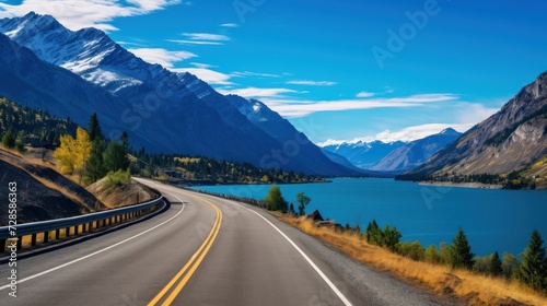Mountains lake highway with beautiful views