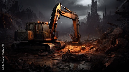Commanding attention on the construction site, the excavator stands as a symbol of efficiency and strength, embodying the essence of heavy equipment in modern construction. photo