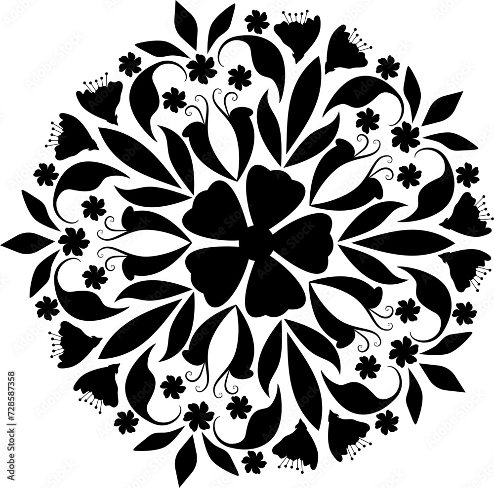 Round floral motif silhouette Round floral motif silhouette