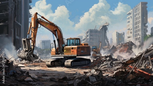 Commanding attention on the construction site, the excavator stands as a symbol of efficiency and strength, embodying the essence of heavy equipment in modern construction.