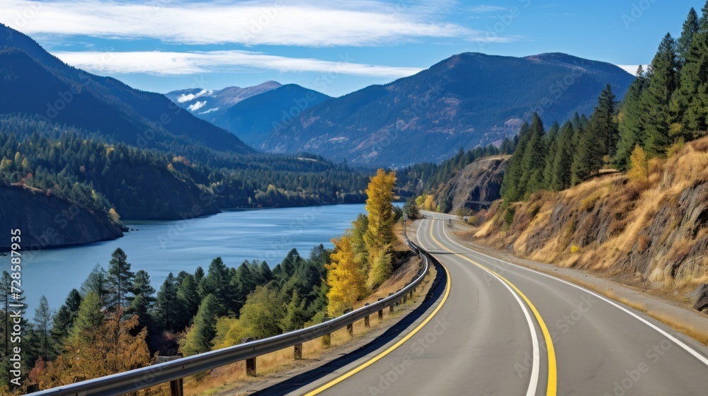 Mountains lake highway with beautiful views Mountains lake highway with beautiful views