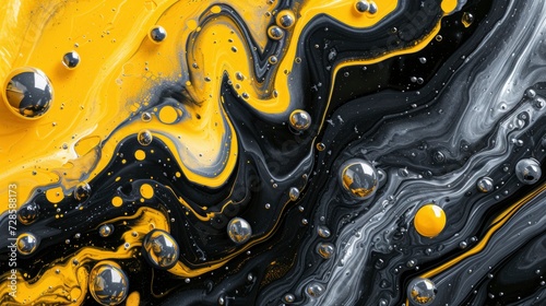 a Black and yellow swirl pattern wallpaper with bubbles, in the style of conceptual painting, delicate chromatics, fluid acrylics - generative ai