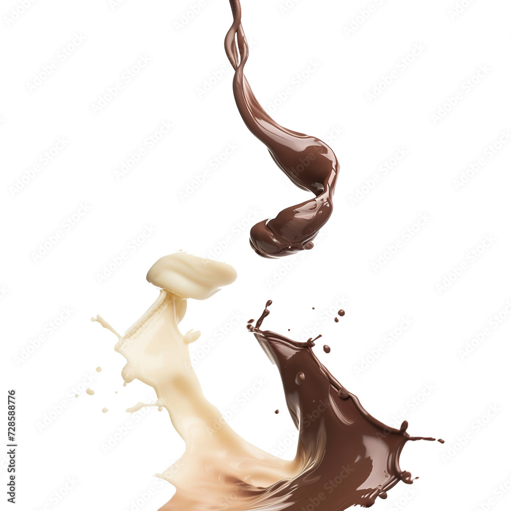 chocolate and vanilla swirl falling, abstract mockup splash of both ...