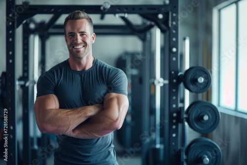 Man Standing in Gym With Arms Crossed
