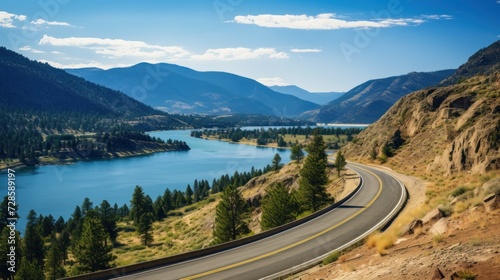 Mountains lake highway with beautiful views