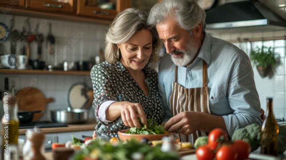 Man and Woman Preparing Food in a Kitchen