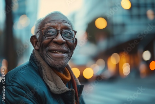 Man With Glasses Standing on a City Street