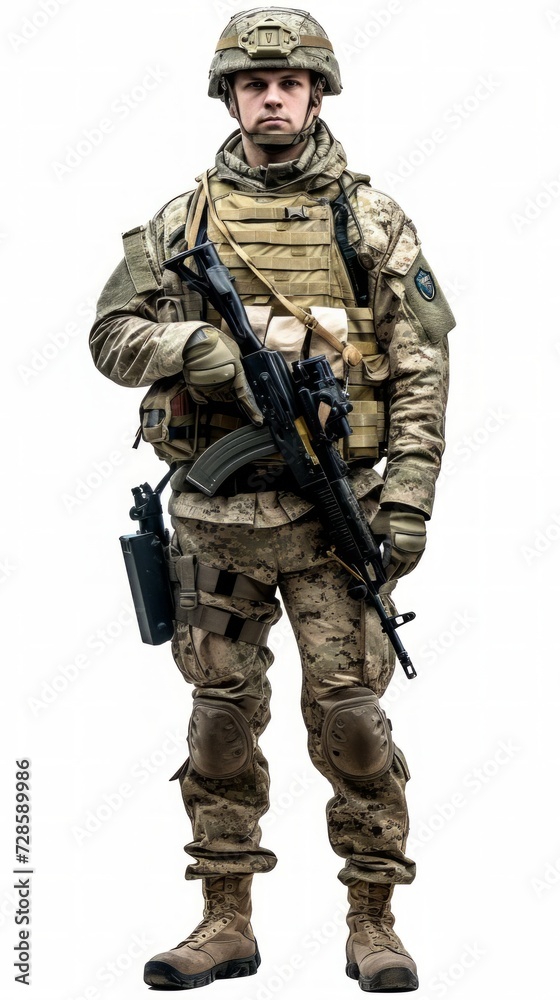 Military Man Holding Rifle