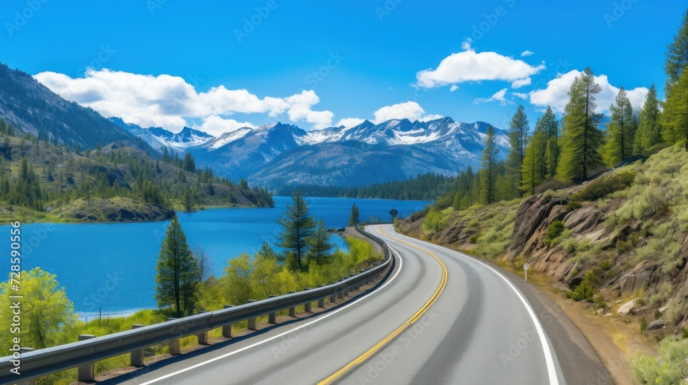 Mountains lake highway with beautiful views