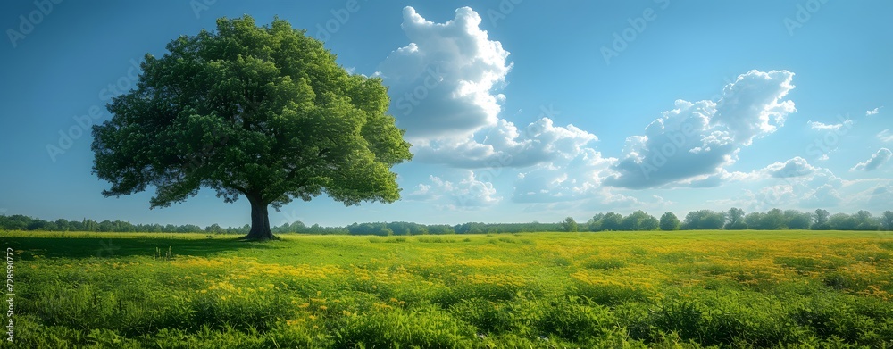 a big green leafy tree with blue sky and cloudy background, nature environment concept. peaceful. copy space. mockup. a big green leafy tree with blue sky and cloudy background, nature environment concept. peaceful. copy space. mockup.