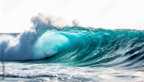 powerful ocean blue waves with white foam isolated on a white background banner format
