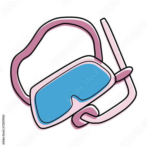 Hand drawn icon of Diving mask in Doodle style Isolated on white background. Vector Goggles, Sportswear for Swimmer and Diver. Vacation and Sport activity concept illustration for Logo, Card, Poster.