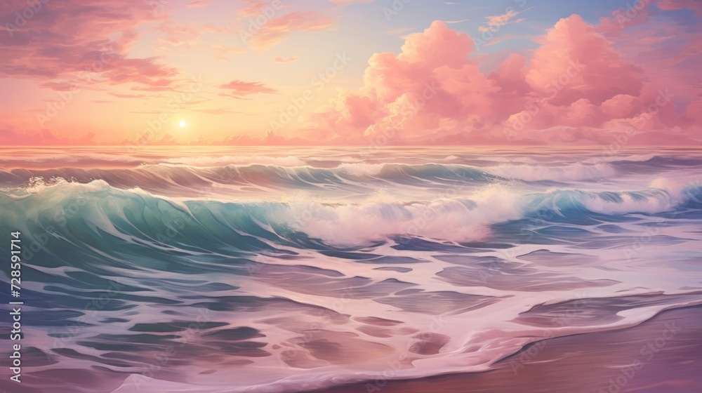 Painting of a Sunset Over the Ocean