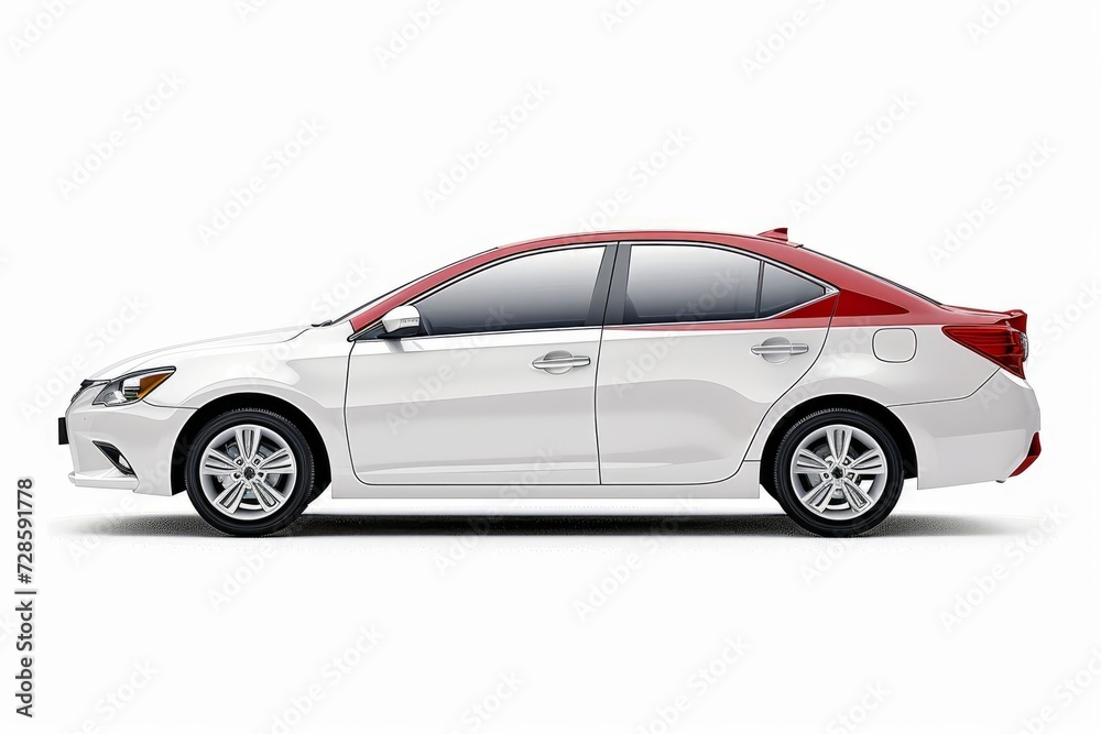 Passenger car isolated on a white background, with clipping path. Full Depth of field. Focus stacking, side view. Generative AI