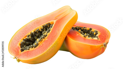 indian Ripe papaya with cut in half isolated on white background 