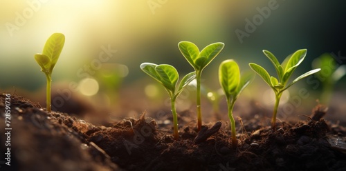 A Group of Young Plants Sprouting From the Ground photo